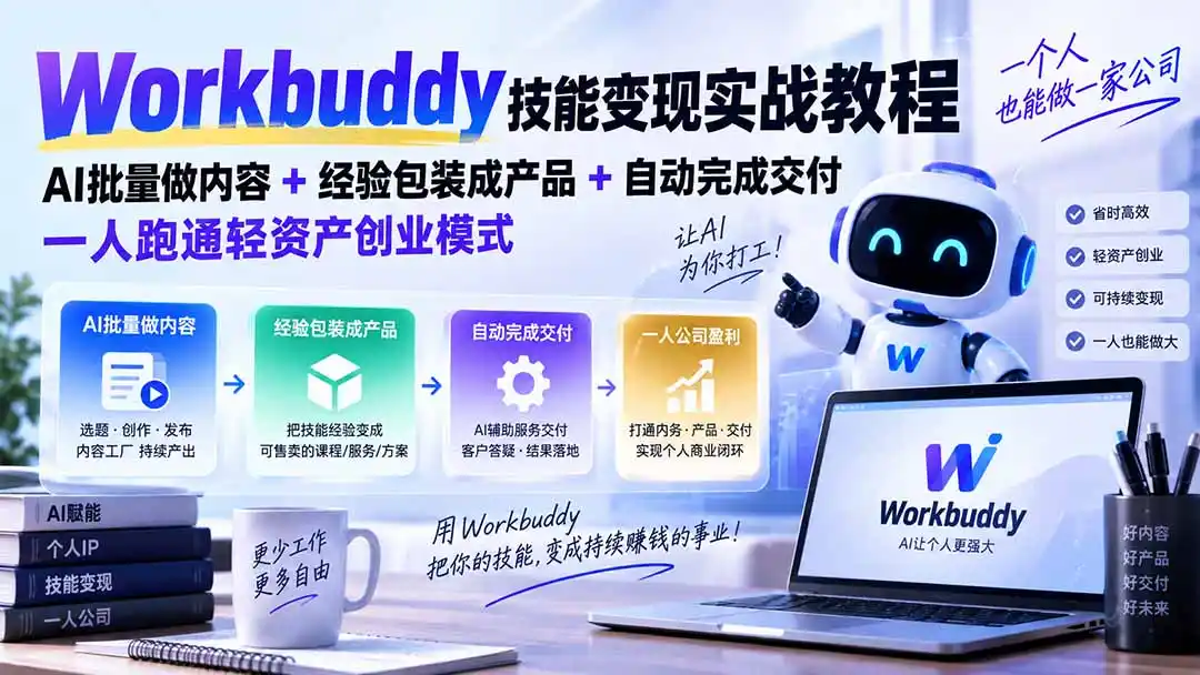 Workbuddy技能变现实战教程：AI批量做内容+经验包装成产品+自动完成交付，一人跑通轻资产创业模式-豌豆轻创
