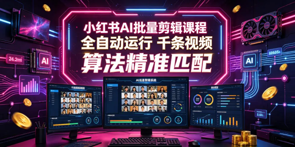 小红书AI批量剪辑课程，24小时全自动运行，解放双手专注运营，千条视频批量处理，小红书算法精准匹配-豌豆轻创