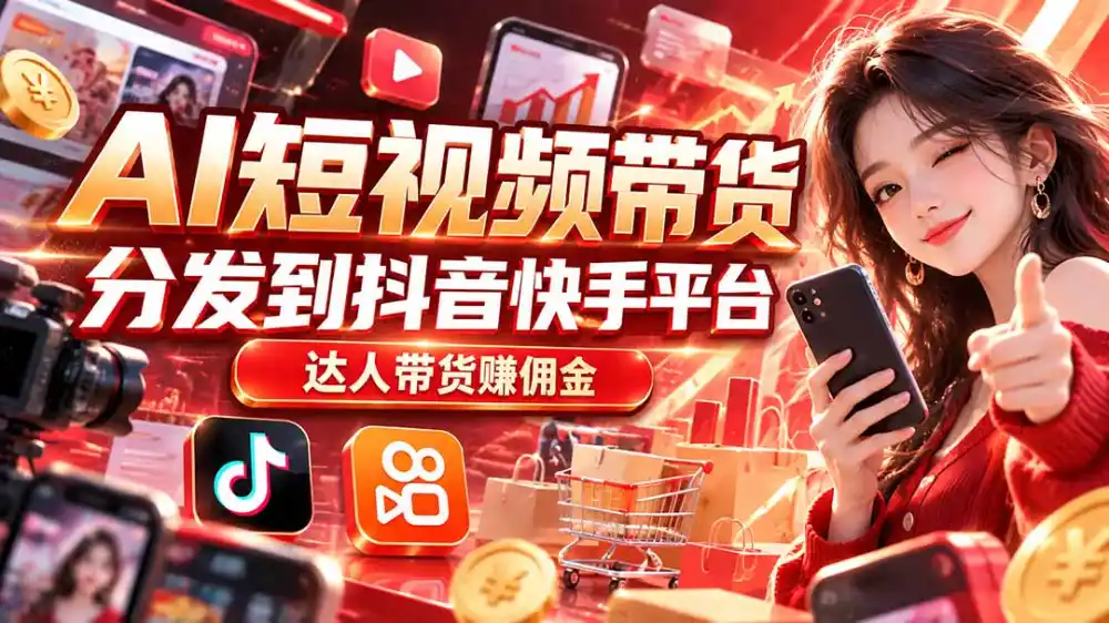 【AI短视频带货】分发到抖音快手平台，达人带货赚佣金-豌豆轻创