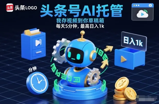 头条号AI托管，我存视频到你草稿箱，每天5分钟，最高日入1k【揭秘】-轻创