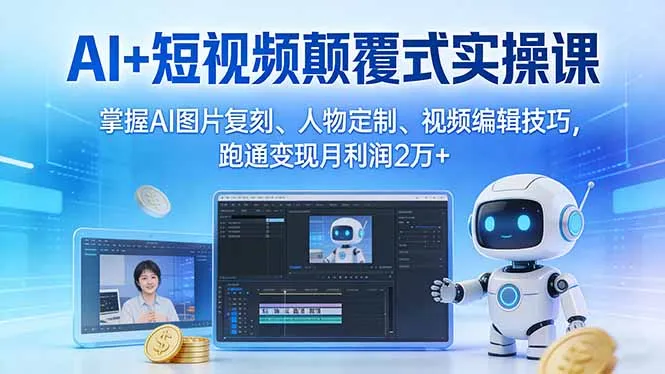 AI+短视频颠覆式实操课：掌握AI图片复刻、人物定制、视频编辑技巧，跑通变现月利润2万+-轻创