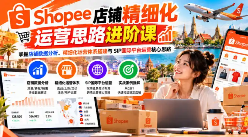 Shopee店铺精细化运营思路进阶课，掌握店铺数据分析、精细化运营体系搭建与SIP国际平台运营核心思路-豌豆轻创
