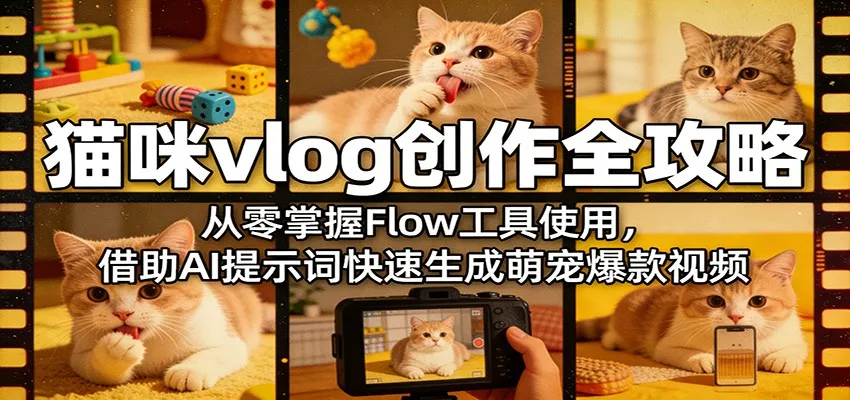 猫咪vlog创作全攻略:从零掌握Flow工具使用,借助AI提示词快速生成萌宠爆款视频-豌豆轻创
