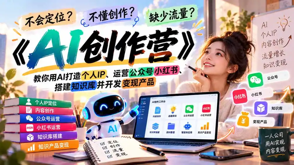 不会定位、不懂创作、缺少流量？《AI创作营》教你用AI打造个人IP、运营公众号小红书、搭建知识库并开发变现产品-豌豆轻创