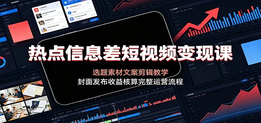 热点信息差短视频变现课：选题素材文案剪辑教学，封面发布收益核算完整运营流程-豌豆轻创