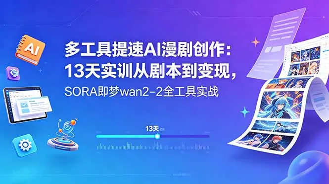 多工具提速AI漫剧创作：13天实训从剧本到变现，SORA即梦wan2-2全工具实战-豌豆轻创