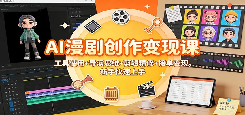 AI漫剧创作变现课：工具使用+导演思维+剪辑精修+接单变现，新手快速上手-轻创