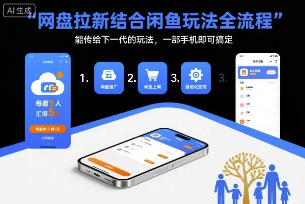 网盘拉新结合闲鱼玩法全流程，能传给下一代的玩法，一部手机即可搞定(附入口渠道以及实操教程)-轻创