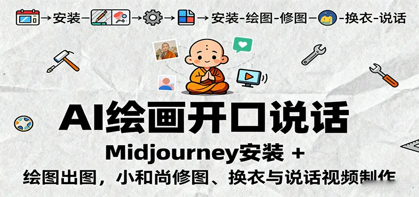 AI绘画开口说话，Midjourney安装 + 绘图出图，小和尚修图、换衣与说话视频制作-轻创