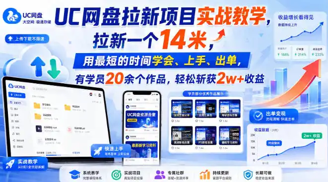 UC网盘拉新项目实战教学,拉新一个14米,用最短的时间学会、上手、出单,有学员20余个作品,轻松斩获2w+收益-豌豆轻创