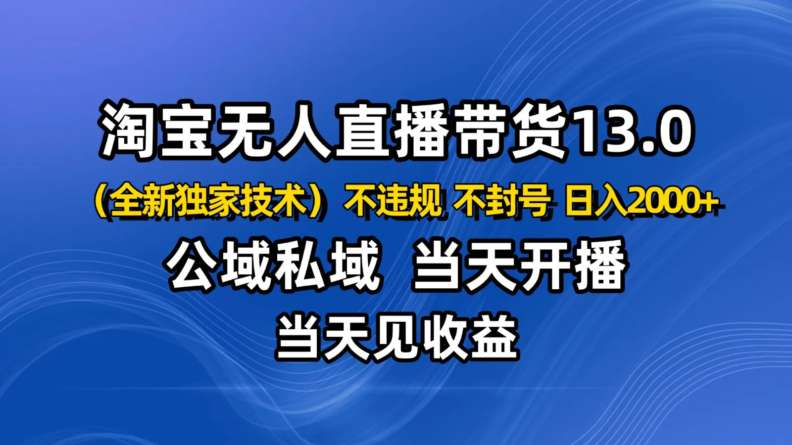 淘宝无人直播13.0，公域私域技术，不封号，不违规 布局下半年旺季赛道，日入2000+-轻创