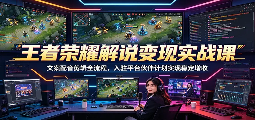 王者荣耀解说变现实战课：文案配音剪辑全流程，入驻平台伙伴计划实现稳定增收-豌豆轻创