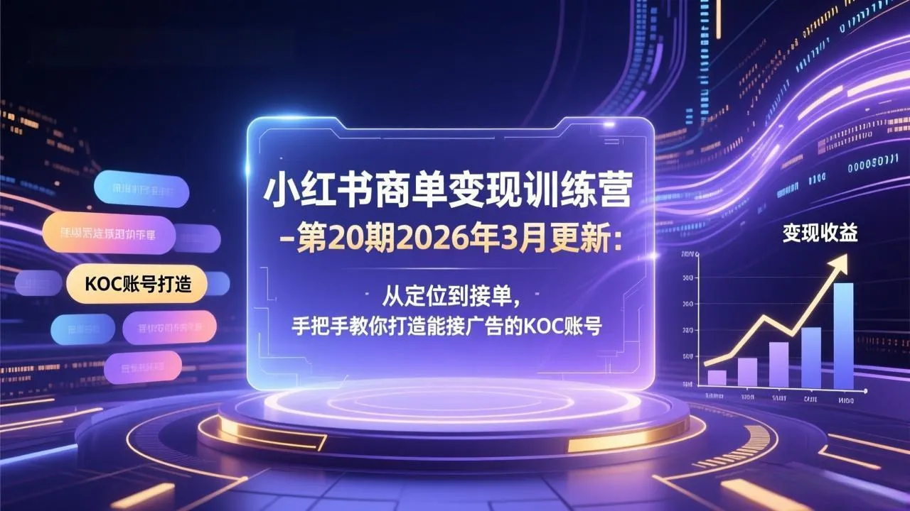 小红书商单变现训练营-第20期26年3月更新：从定位到接单，手把手教你打造能接广告的KOC账号-豌豆轻创