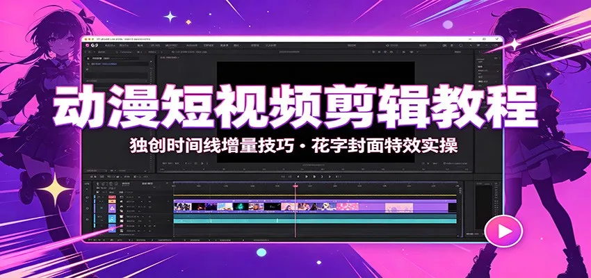 动漫短视频剪辑教程：独创时间线增量技巧，花字封面特效实操-豌豆轻创