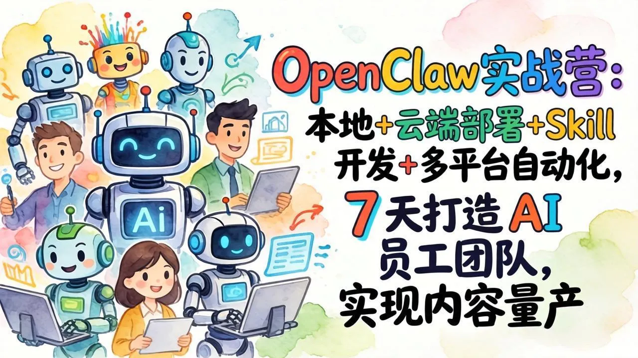 OpenClaw实战营：本地+云端部署+Skill开发+多平台自动化，7 天打造 AI 员工团队，实现内容量产-豌豆轻创