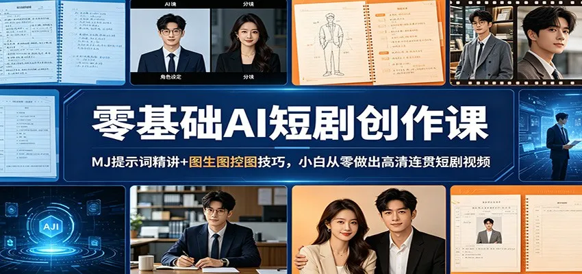零基础AI短剧创作课：MJ提示词精讲+图生图控图技巧，小白从零做出高清连贯短剧视频-豌豆轻创
