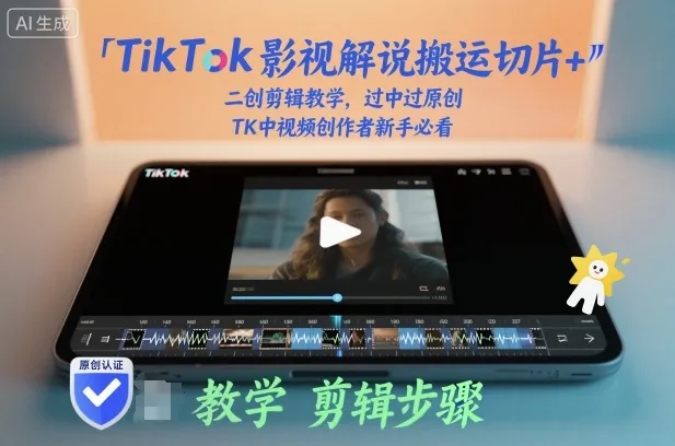 TikTok影视解说搬运切片+二创剪辑教学，过中过原创，TK中视频创作者新手必看-轻创