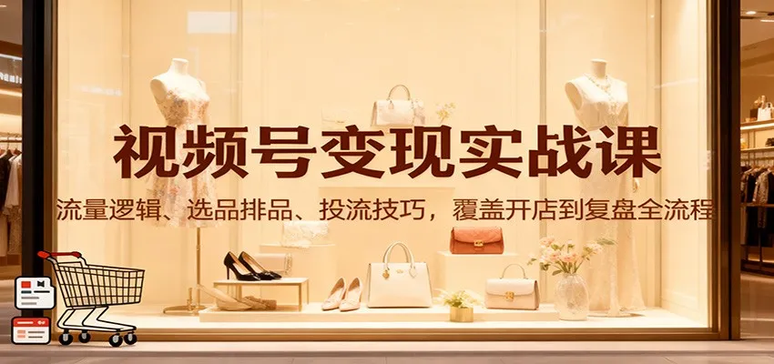 视频号变现实战课：流量逻辑、选品排品、投流技巧，覆盖开店到复盘全流程-轻创