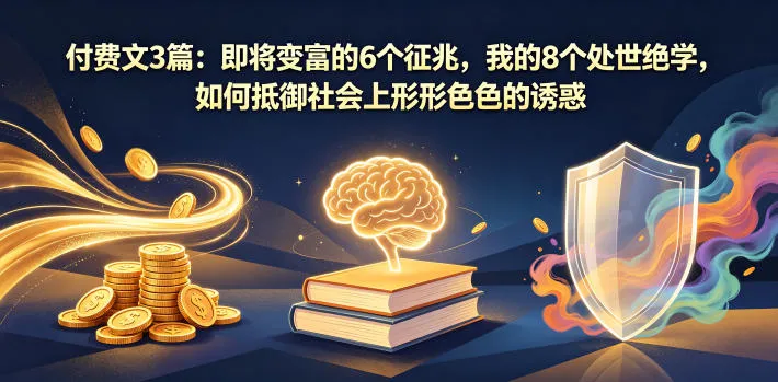 付费文3篇：即将变富的6个征兆，我的8个处世绝学，如何抵御社会上形形色色的诱惑-豌豆轻创