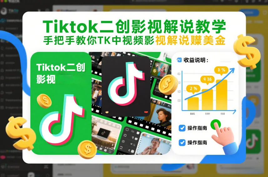 Tiktok二创影视解说教学，手把手教你TK中视频影视解说賺美金(更新26年1月)-轻创
