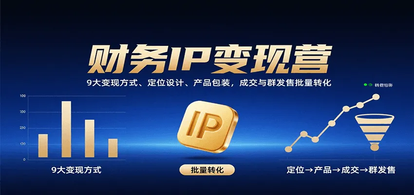 财务IP变现营：9大变现方式、定位设计、产品包装，成交与群发售批量转化-轻创