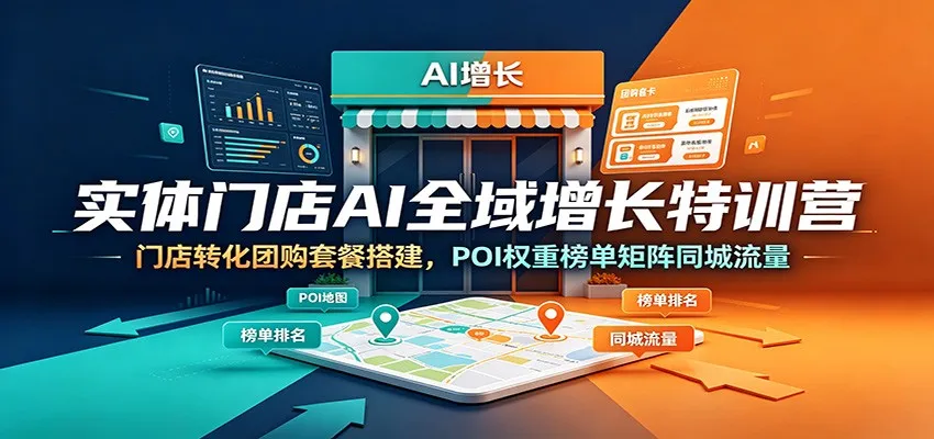 实体门店AI全域增长特训营：门店转化团购套餐搭建，POI权重榜单矩阵同城流量-豌豆轻创