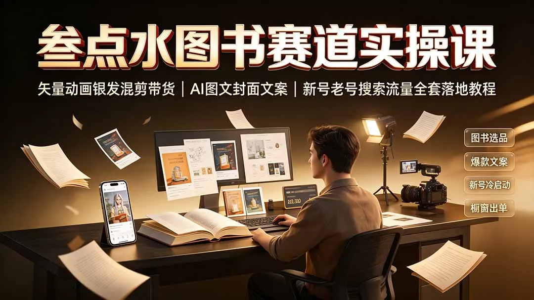 叁点水图书赛道实操课｜矢量动画银发混剪带货，AI图文封面文案，新号老号搜索流量全套落地教程-豌豆轻创