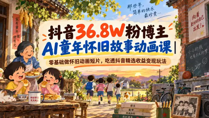 抖音36.8W粉博主AI童年怀旧故事动画课｜零基础做怀旧动画短片，吃透抖音精选收益变现玩法-豌豆轻创