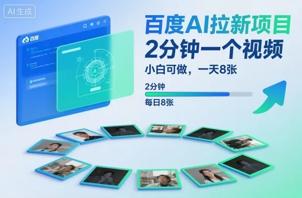 百度AI拉新项目,2分钟一个视频,小白可做,一天8张【附案例+保姆级教程】-轻创