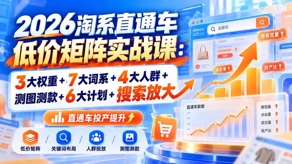 2026淘系直通车低价矩阵实战课：3大权重+7大词系+4大人群+测图测款+6大计划+搜索放大-豌豆轻创