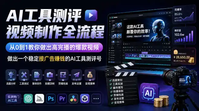 AI工具测评视频制作全流程，从0到1教你做出高完播的爆款视频，做出一个稳定接广告賺钱的AI工具测评号-豌豆轻创