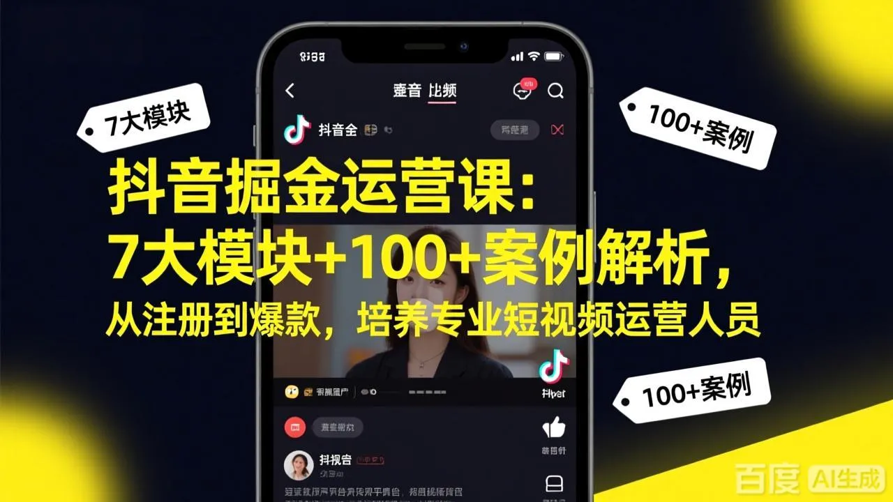 抖音掘金运营课：7大模块+100+案例解析，从注册到爆款，培养专业短视频运营人员-豌豆轻创