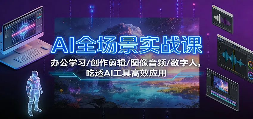 AI全场景实战课:办公学习/创作剪辑/图像音频/数字人,吃透AI工具高效应用-轻创