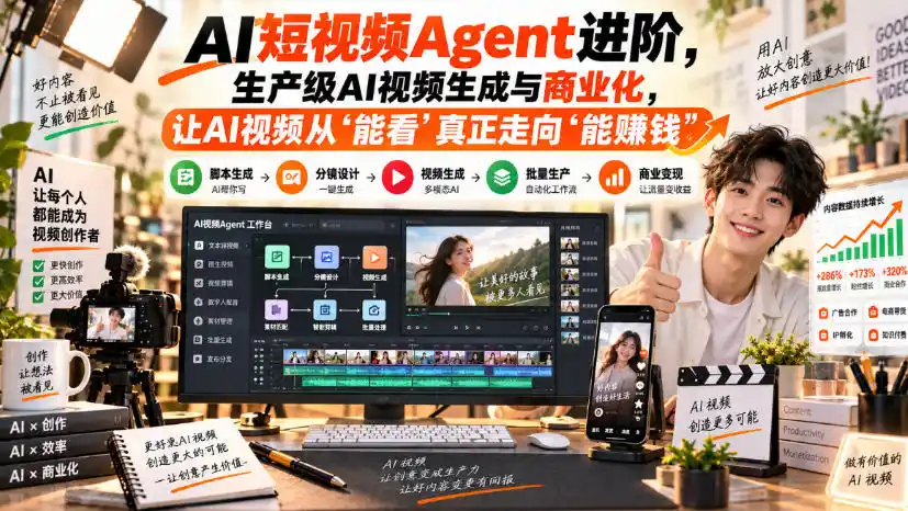 AI短视频Agent进阶，生产级AI视频生成与商业化，让AI视频从”能看”真正走向”能賺钱”-豌豆轻创