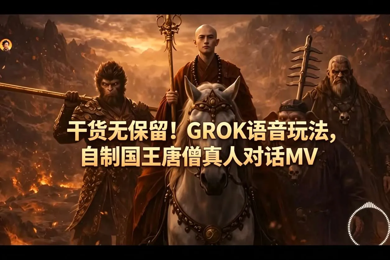 干货无保留！GROK语音玩法，自制国王唐僧真人对话MV-豌豆轻创