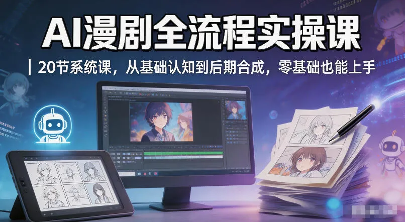 AI漫剧全流程实操课｜20节系统课，从基础认知到后期合成，零基础也能上手-豌豆轻创