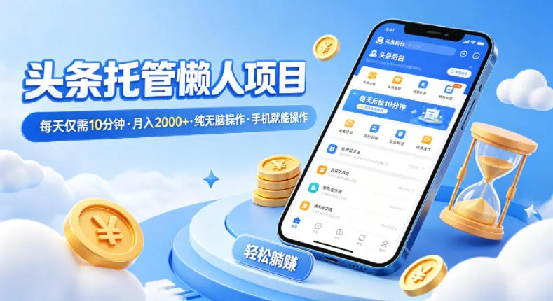 头条托管懒人项目，每天仅需10分钟，月入2000+，纯无脑操作，手机就能操作【揭秘】-豌豆轻创