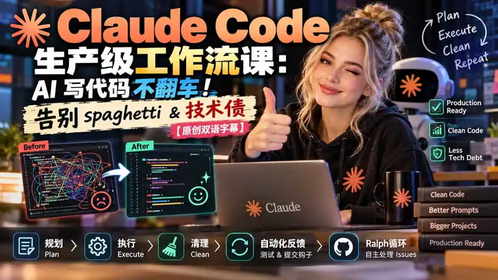 Claude Code 生产级工作流课：AI 写代码不翻车！告别 spaghetti & 技术债【原创双语字幕】-豌豆轻创