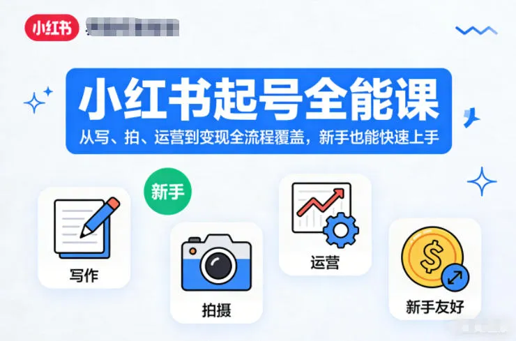 小红书起号全能课，从写、拍、运营到变现全流程覆盖，新手也能快速上手-轻创