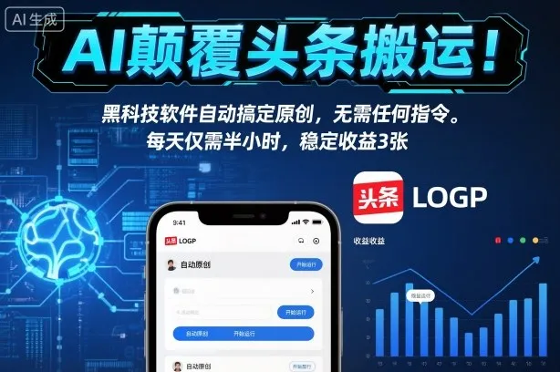 AI颠覆头条搬运!黑科技软件自动搞定原创,无需任何指令。每天仅需半小时,稳定收益3张【揭秘】-轻创