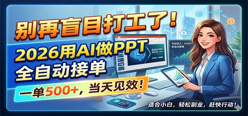 别再盲目打工了！2026用AI做PPT全自动接单，一单5张+，当天见效！-豌豆轻创