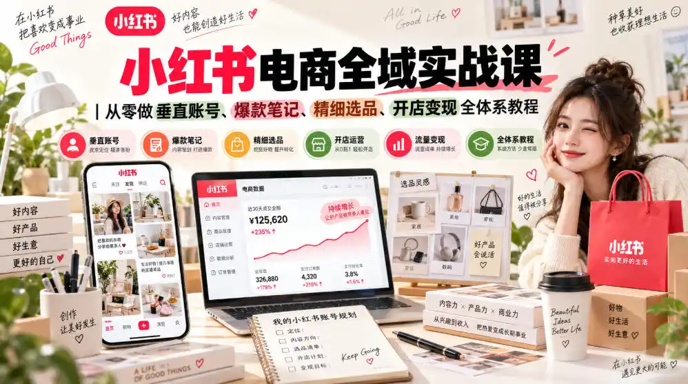 小红书电商全域实战课｜从零做垂直账号、爆款笔记、精细选品、开店变现全体系教程-豌豆轻创