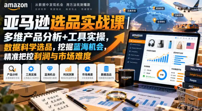 亚马逊选品实战课|多维产品分析+工具实操,数据科学选品,挖掘蓝海机会,精准把控利润与市场难度-豌豆轻创