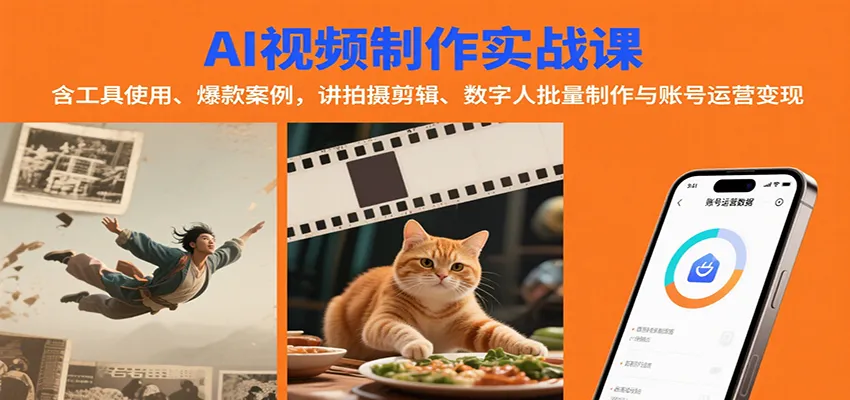 AI视频制作实战：含工具使用、爆款案例，讲拍摄剪辑、数字人批量制作与账号运营变现-轻创