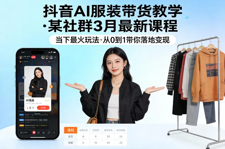 抖音AI服装带货教学，某社群3月最新课程，当下最火玩法，从0到1带你落地变现-豌豆轻创