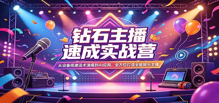 钻石主播速成实战营：从设备搭建话术演唱到AI应用，全方位打造全能娱乐主播-豌豆轻创