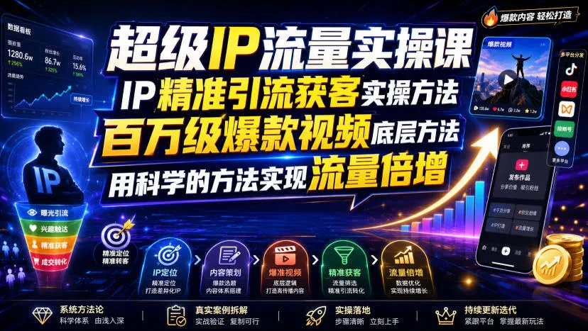 超级IP流量实操课,IP精准引流获客实操方法,百万级爆款视频底层方法,用科学的方法实现流量倍增-豌豆轻创
