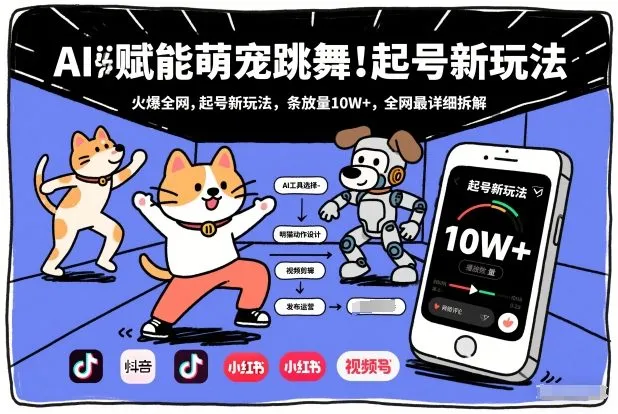 AI赋能萌宠跳舞，火爆全网，起号新玩法，条条播放量10W+，全网最详细拆解-轻创