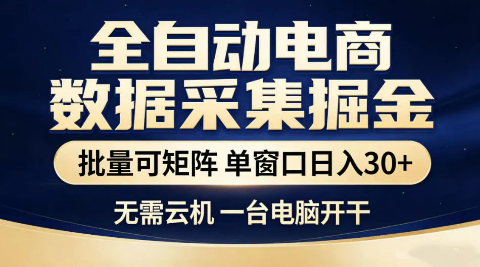 全自动电商数据采集掘金，批量可矩阵单窗口日入30+，无需云机一台电脑开干【揭秘】-豌豆轻创