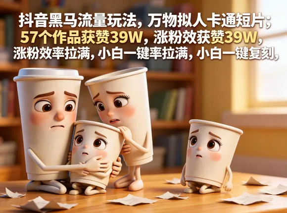 抖音黑马流量玩法，万物拟人卡通短片，57个作品获赞39W，涨粉效率拉满，小白一键复刻，保姆级拆解-豌豆轻创